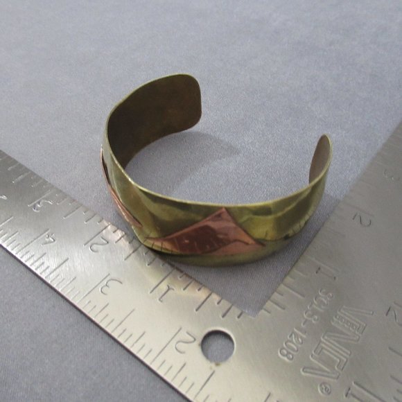 Twin Triangles Cuff, Geometric Copper on Bronze Bracelet - Picture 6 of 6